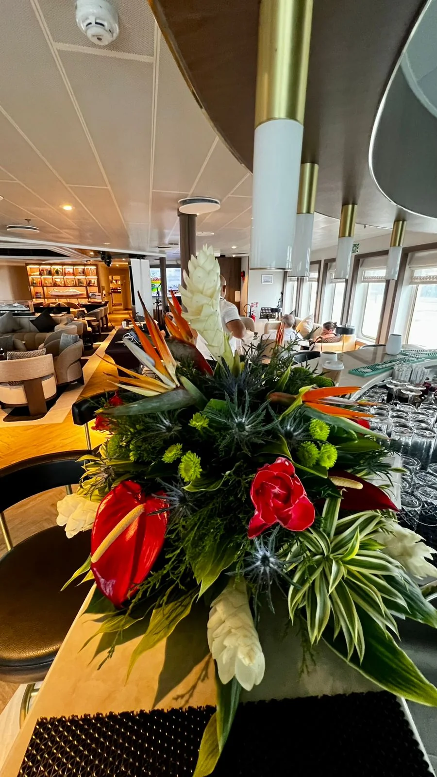 Custom flower arrangement prepared onboard for yacht guests