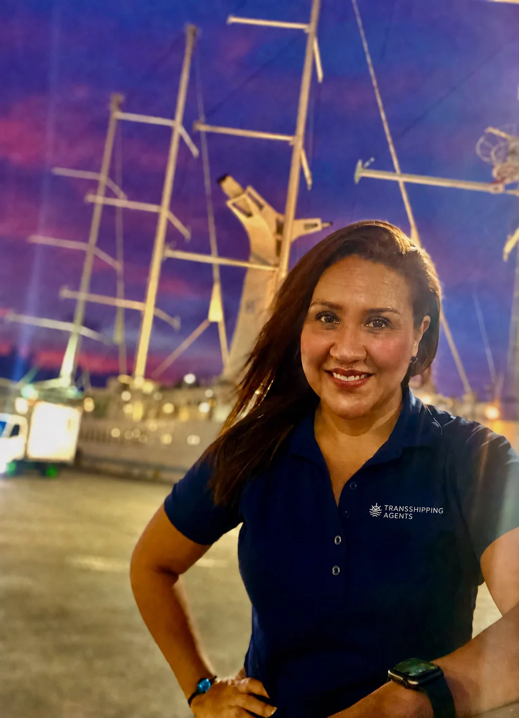 Nydia Rodriguez, Founder and CEO of Transshipping Agents, at a Panama marina